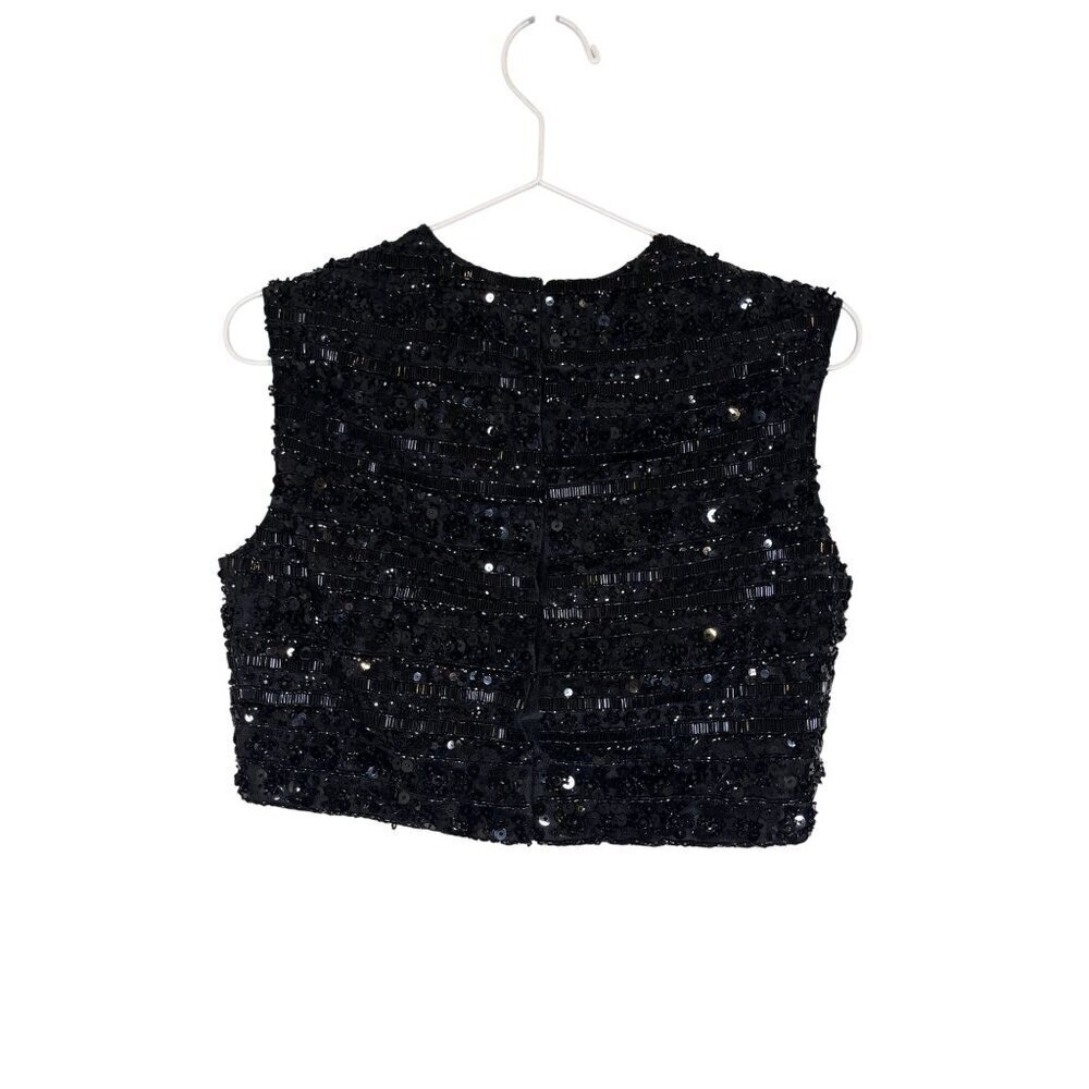 Vintage Beaded Sequin Top XS Black Retro Classic Glam Chic Shiny Resort Preppy - Picture 2 of 10